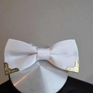 White Bow Tie with Gold Accents